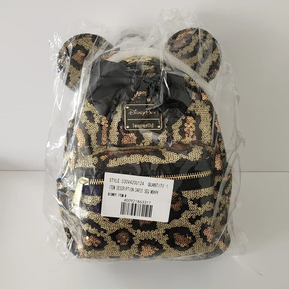 Loungefly Disney Parks MINNIE ANIMAL KINGDOM LEOPARD SEQUIN BACKPACK NWT